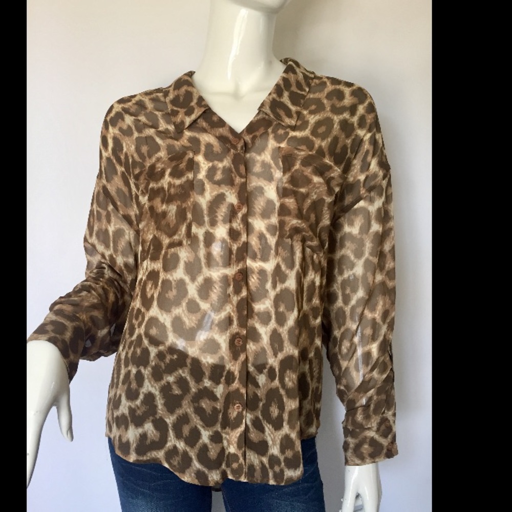 Free people leopard sheer top blouse